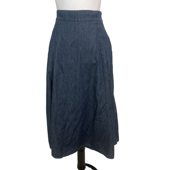 Lands' End Skirt size 10 Denim Jean A Line Midi Modest Pockets Western Prairie - Picture 1 of 9